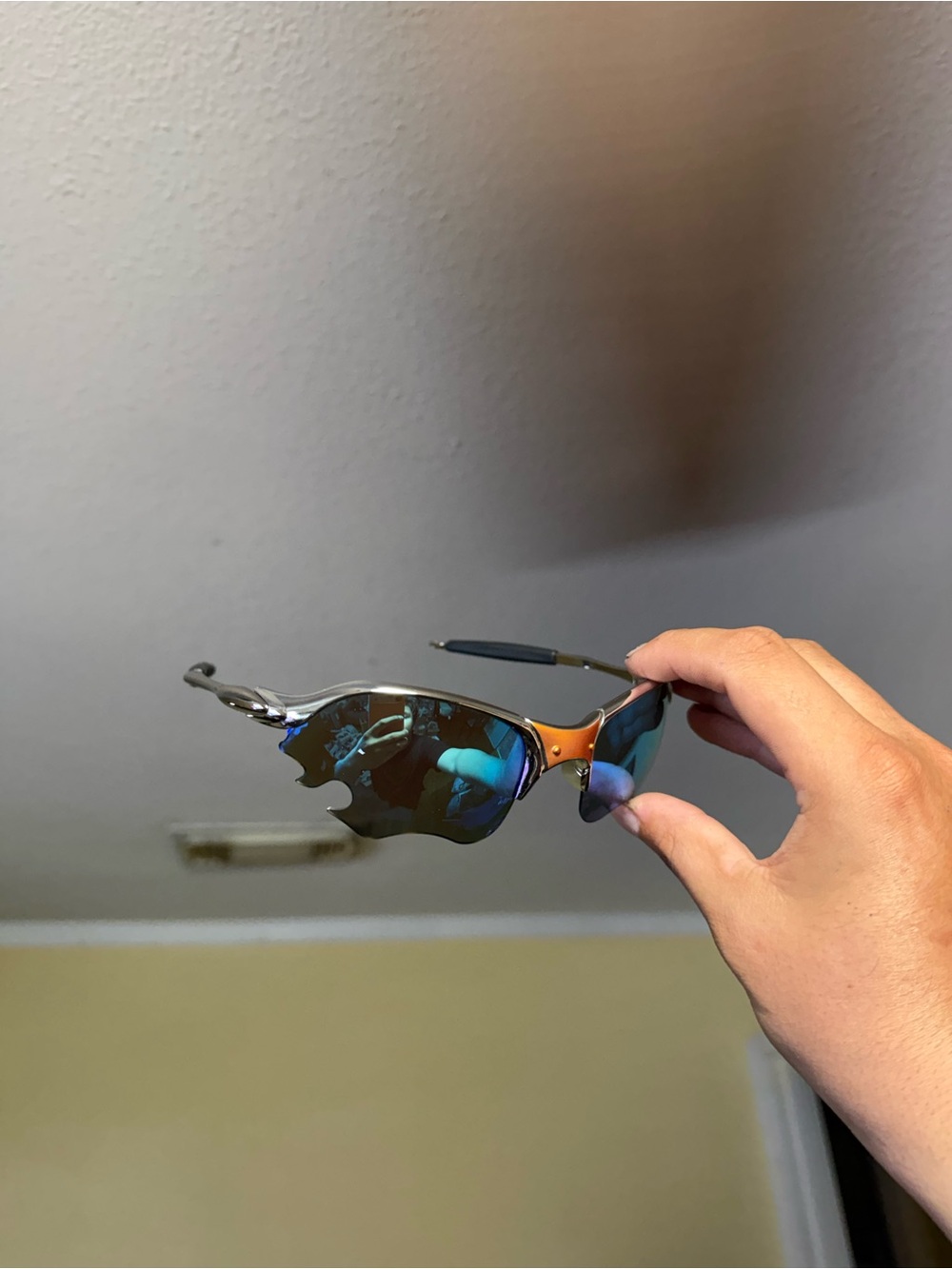 Oa Silver Frame Sunglasses with Orange Bridge and Blue Iridium Lenses oaks